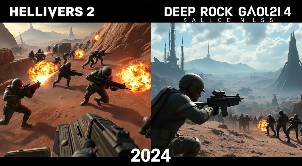 Helldivers2 vs Deep Rock Galactic gameplay comparison